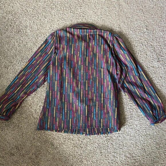 Vintage Lady Arrow Striped Button Front Blouse L - Picture 3 of 6